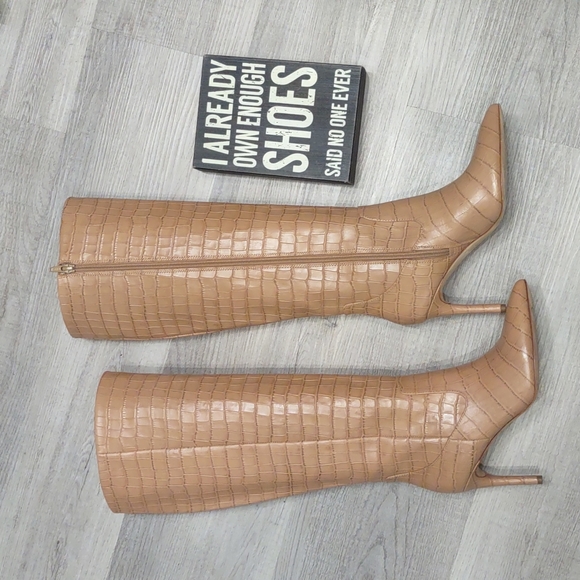 ANTONIO MELANI LEATHER Knee High Heel Boots Croc New Hendri Beige Tan Hot NEW